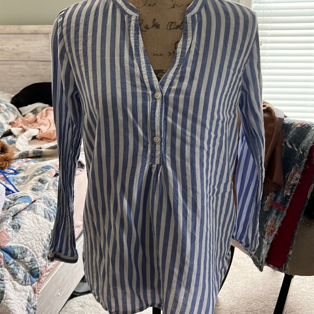 Old Navy Blue Striped Blouse with 3/4 sleeves.